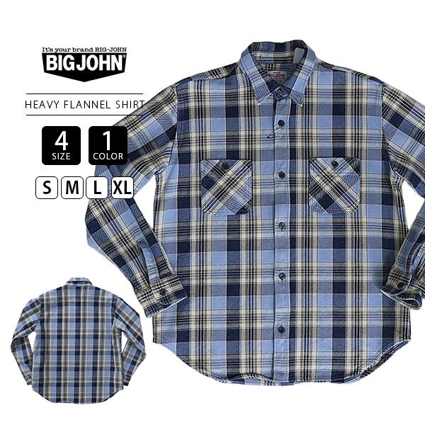 BIG JOHN ビッグジョン メンズ トップス シャツ 長袖 チェックシャツ INDIGO CHECK HEAVY FLANNEL SHIRT ヴィンテージスタイル ブルー MS001G-BLC