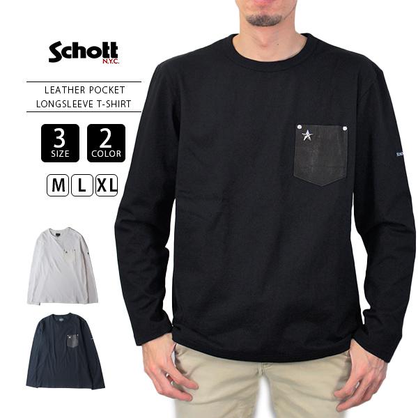 Schott N.Y.C Tシャツ ショット ロンT ワイド レザーポケット Schott N.Y.C Tシャツ ショット ロンT ワイド レザーポケット