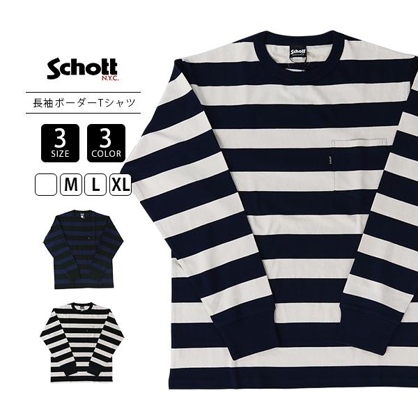 Schott N.Y.C ショット WIDE BORDER POCKET T-SHIRT メンズ ロン Schott N.Y.C ショット WIDE BORDER POCKET T-SHIRT メンズ ロン