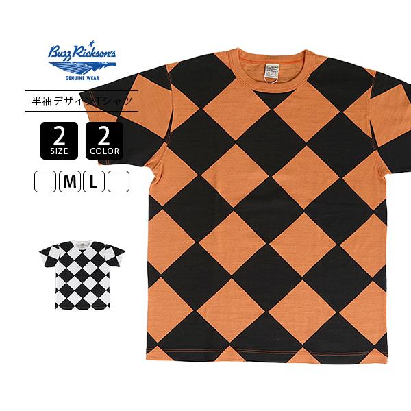 BUZZ RICKSONS バズリクソンズ メンズ 半袖 Tシャツ コットン100％ LINE CREWMAN ラインクルーマン ダイヤ柄 ミリタリー アメカジ スラブヤーン BR79734
