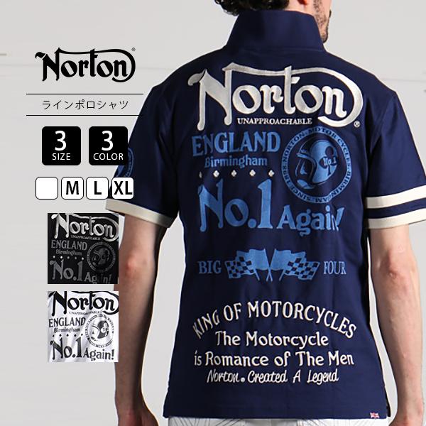 Norton ファッション 服 ノートン ポロシャツ 半袖 NO.1 袖 ライン ポロ バイク ファッション バイク乗り 服装 バイカー ハーレー 232N1231B