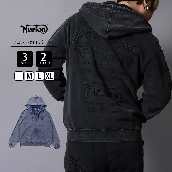 Norton ノートン メンズ トップス ジップアップパーカー パーカー フロスト加工 色落ち加工 ビンテージ感 アメカジ カジュアル 刺しゅう バイカー 261N1305B