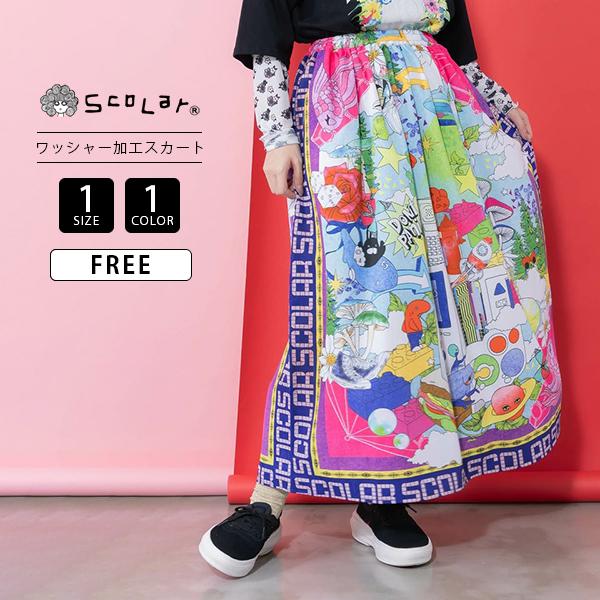 ScoLar（スカラー） レディース ロングスカート レトロ スカーフ柄