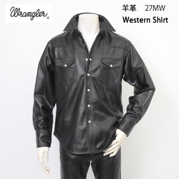 値下げBANANA REPUBLIC 羊革 レザー ウエスタンシャツ Ｍ Wrangler（ラングラー） Wrangler 27MW WM0027 レザーウエスタン