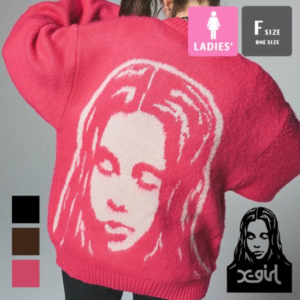 X-girl エックスガール FACE JACQUARD KNIT CARDIGAN フェイス ジャガード ニット カーディガン 105253015006 / 2025AW