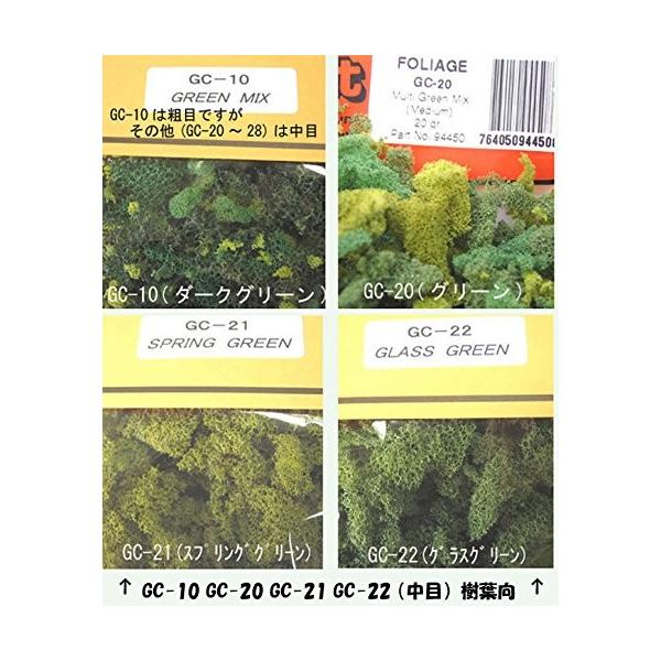 GC-10 GC-20 GC-21 GC-22 GC-23 GC-24 GC-25 GC-26 GC-27 GC-28（10種類；中目・樹葉向け ）　プラストラクト 模型材料　建築模型　樹木　植栽