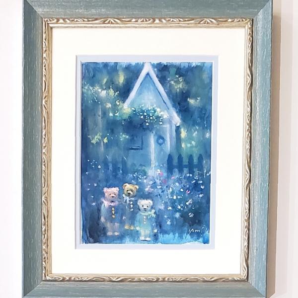 絵画 「クマ達の避暑地」 水彩/パステル 原画 お部屋に飾る絵 絵画 「クマ達の避暑地」 水彩/パステル 原画 お部屋に飾る絵