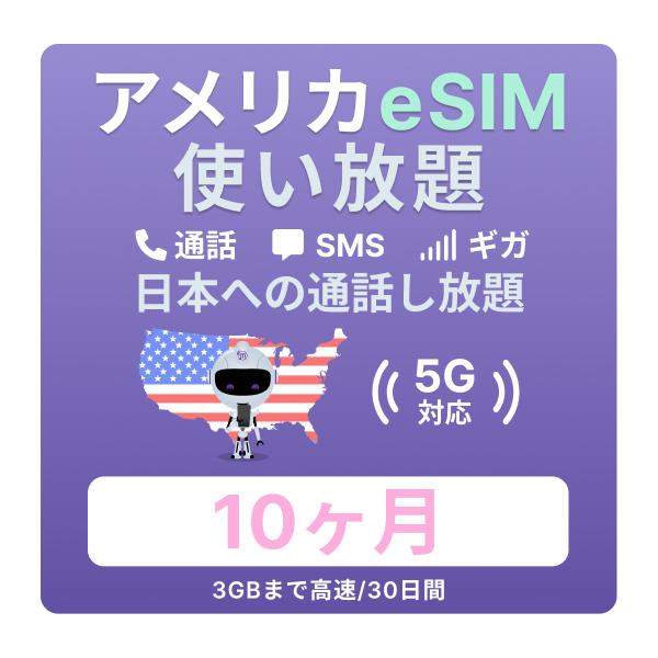 アメリカ ハワイ eSIM 10カ月 無制限データ＆通話プラン