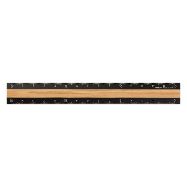 ミドリ アルミ&ウッド定規 15cm 黒 42270006 定規 スケール 教材 学童 文具