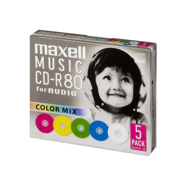 マクセル 音楽用CD-R700MBカラーミックス5枚 CDRA80MIX.S1P5S