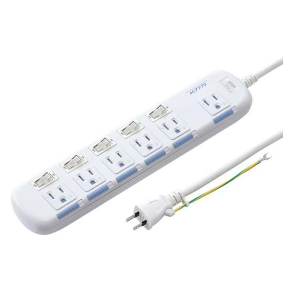 サンワサプライ 省エネタップ 3P 6個口 5m TAP-S10N2-5