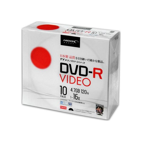 HIDISC 16倍速対応DVD-R 10枚パック4.7GB ワイドプリンタブル TYDR12JCP10SC 返品種別A