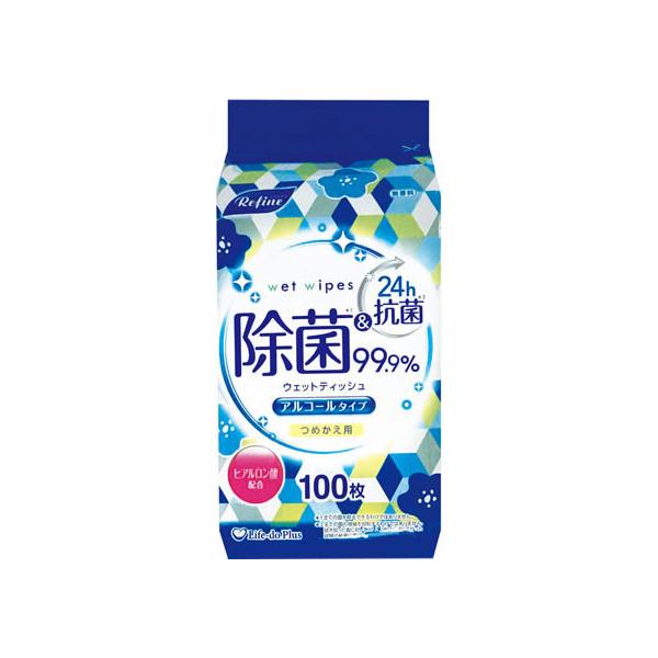 【仕様】IP_02　アルコールで９９％の強力除菌。　ヒアルロン酸を配合した肌にもやさしい無香料ウエットタイプのボトル用つめかえ。　●仕様：つめかえ●アルコール＋ヒアルロン酸配合●無香料●シートサイズ：約１４０×２００ｍｍ●注文単位：１パック...