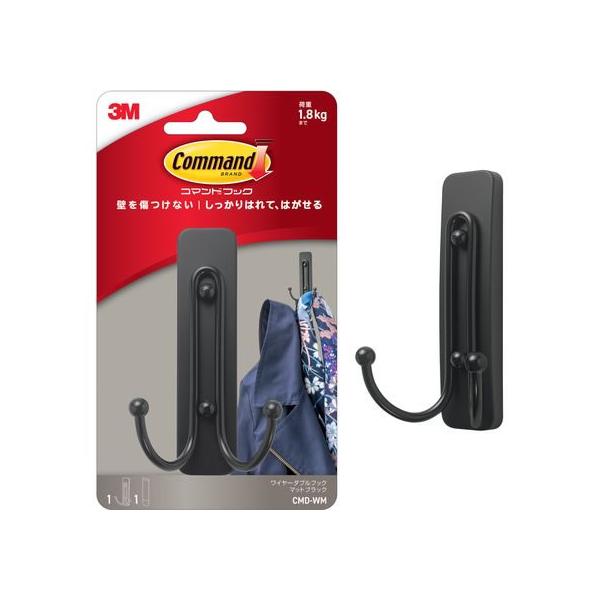 3M コマンドフック ワイヤーダブルフック マットブラック CMD-WM 粘着フック 粘着タイプ掲示 掲示物留め 吊下げ ＰＯＰ 掲示
