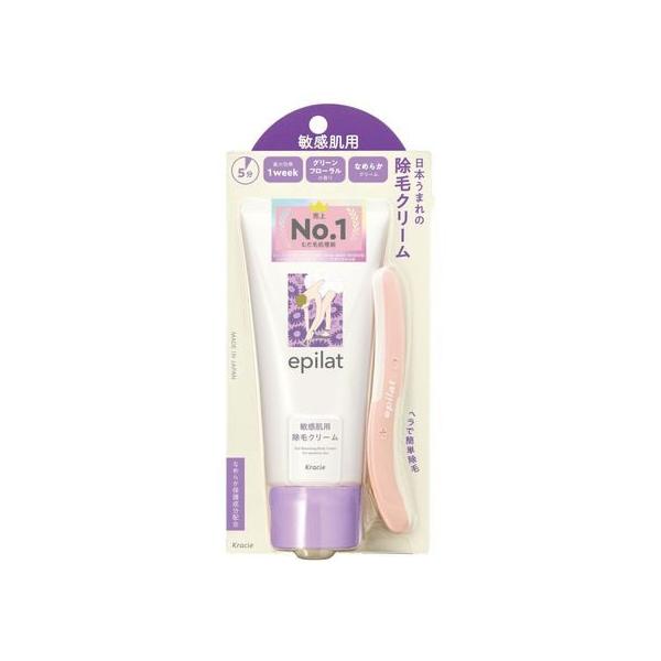 【商品説明】毛にしっかり密着し、放置時間５〜１０分でお肌をいたわりながら処理できる敏感肌用除毛クリーム。　１本でぬって取りやすいやわらかタッチの便利なヘラ付き。　なめらか保護成分（セラミド・カモミールエキス・海藻エキス）配合。　お肌をいたわ...