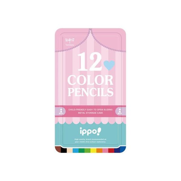 ◇ippo(イッポ)　スライド缶入色鉛筆　12色　ピンク　プリント　10060546
