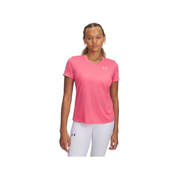 (取寄) アンダーアーマー レディース テック ショート スリーブ V-ネック ソリッド Under Armour women Tech Short Sleeve V-Neck Solid Super Pink/White UNDER ARMOUR（アンダーアーマー） (取寄) レディース テック ショート