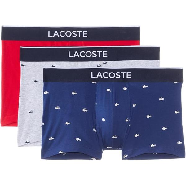 (取寄) ラコステ メンズ コットン ストレッチ ミニ クロコ プリント トランクス 3-パック Lacoste men Cotton Stretch Mini Croc Print Trunks 3-pack Navy Blue/Gray/Red LACOSTE（ラコステ） (取寄) メンズ コットン ストレッチ ミニ クロコ
