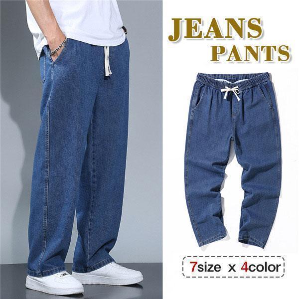 デニムパンツ メンズ ボトムス ジーンズ ジーパン ジョガーパンツ ゆったり ワイドパンツ ロング丈 ウエストゴム 無地 オシャレ 夏物