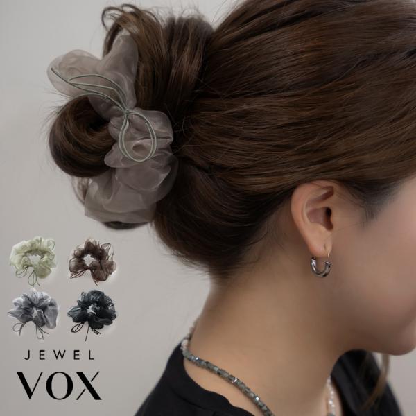 シュシュ ヘアゴム ヘアアクセ レディース まとめ髪 透け感 オーガンジー りぼん リボン キッズ 子供 黒