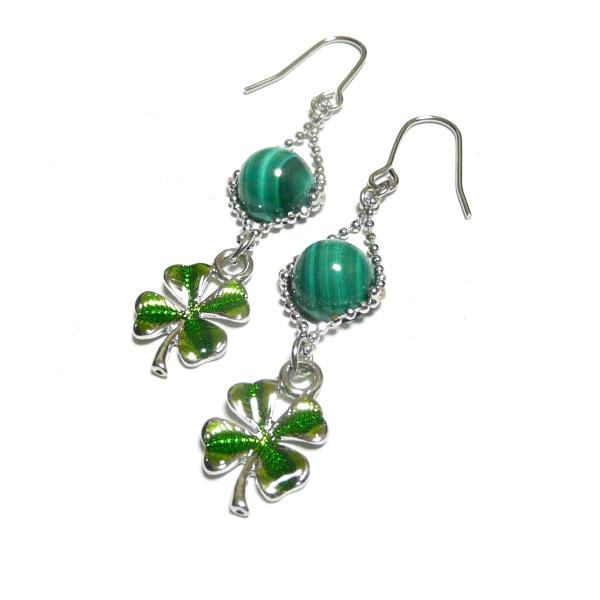 マラカイトと四葉のクローバーのピアス : ジュエルビアンカ - 通販