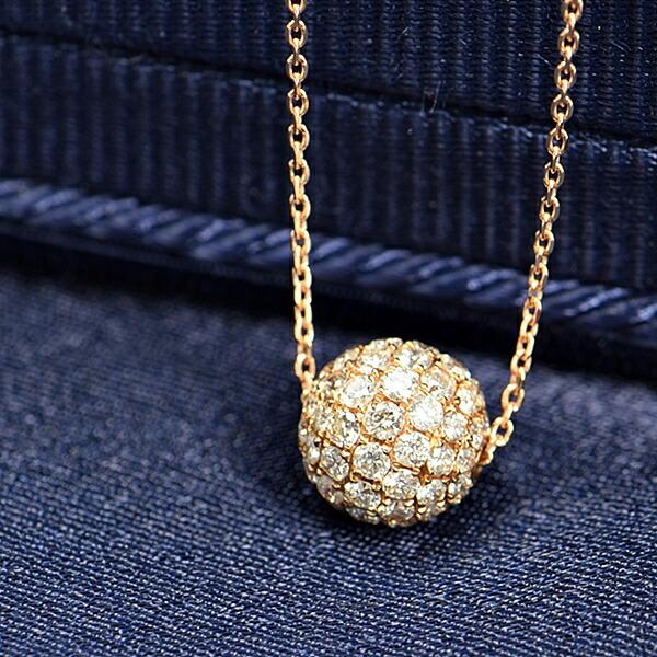 ダイヤモンド ネックレス パヴェ 0.7ct K18 ピンクゴールド ボール  