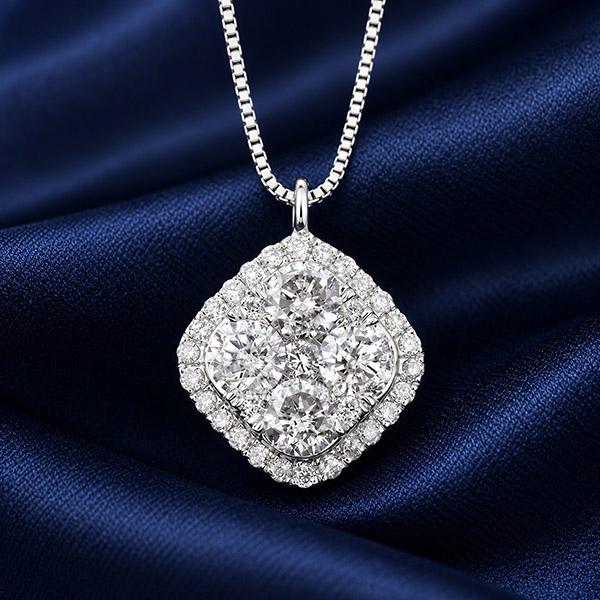 ダイヤモンド ネックレス 0.7ct K18 ホワイトゴールド スクエア ひし形 