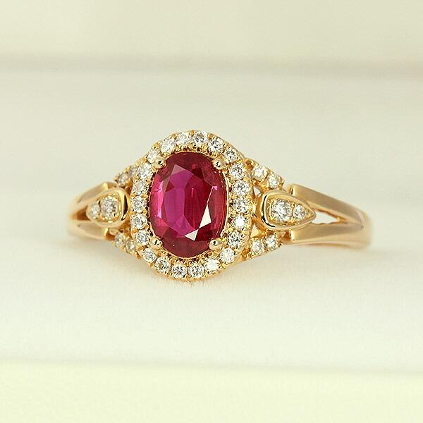 ルビー ダイヤモンド リング K18 ピンクゴールド 0.6ct 取り巻き 鑑別