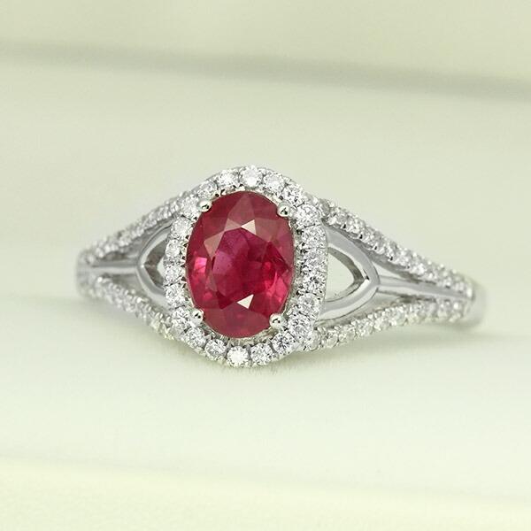 ルビー ダイヤモンド リング K18 ホワイトゴールド 1.0ct 取り巻き