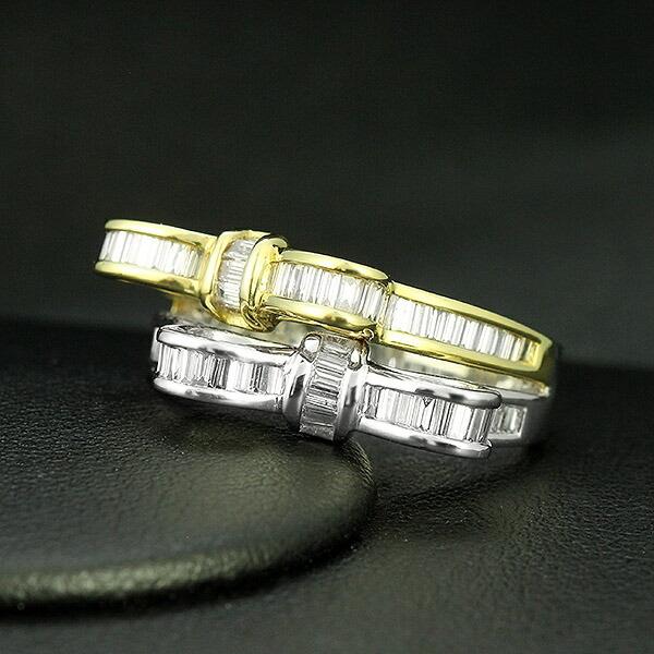 ダイヤモンド リング りぼん K18 イエローゴールド ホワイトゴールド  