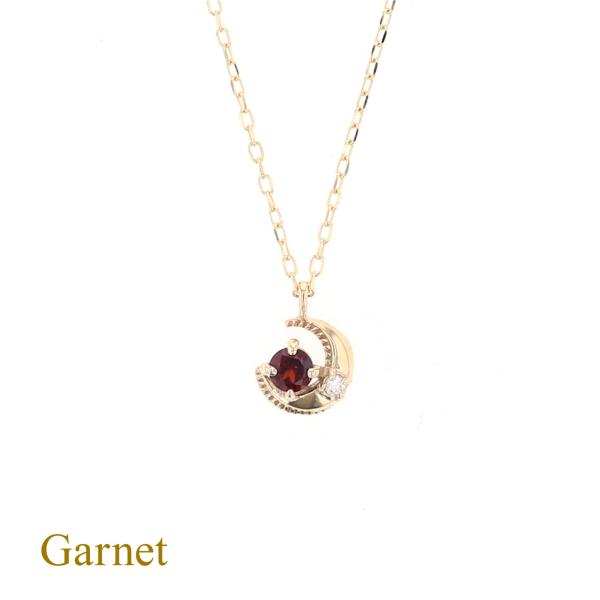 ジュエリーフィガロ ネックレス K10 YG ガーネット 月 ムーン