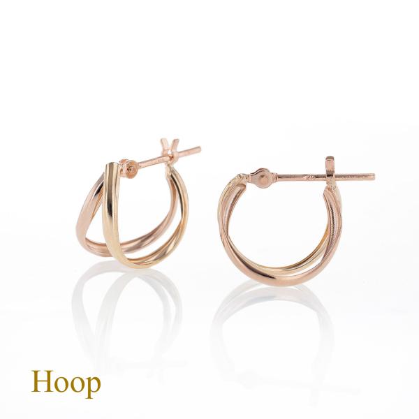 10金【2連フープ風ピアス イエローゴールド】K10刻印入 日本製 ペア 新品！ 地金＊10金【2連フープ風＊片側天然ダイヤモンドピアス】 K10刻印入