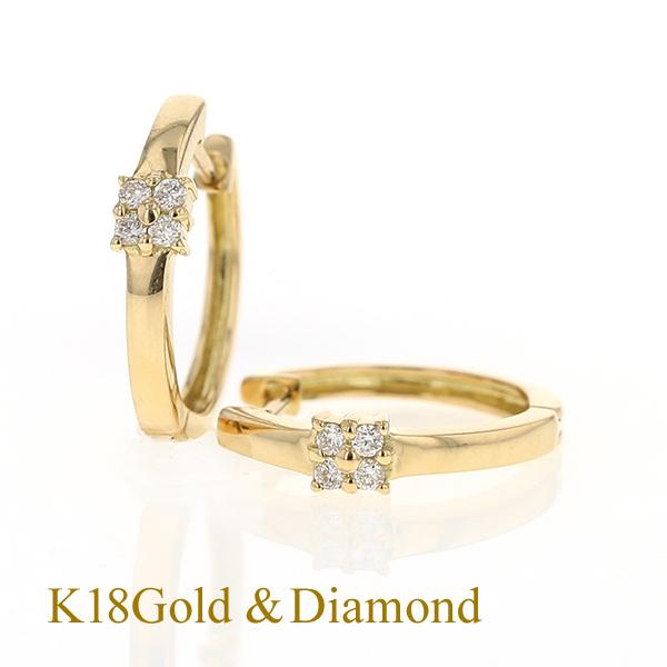 ダイヤモンド中折れフープピアス K18YGイエローゴールド ジュエリーフィガロ K18 YG ダイヤモンド フープピアス 中折れ式