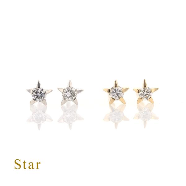 ジュエリーフィガロ ピアス ダイヤモンド プラチナ/K18 YG 星 スター