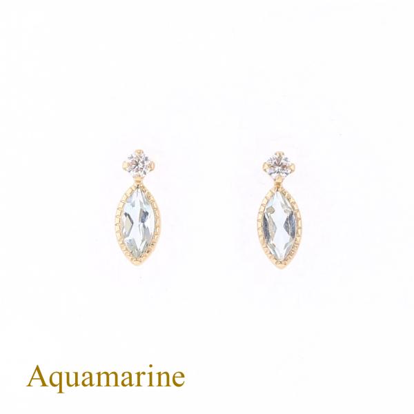 ジュエリーフィガロ ピアス アクアマリン K10 YG キュービック