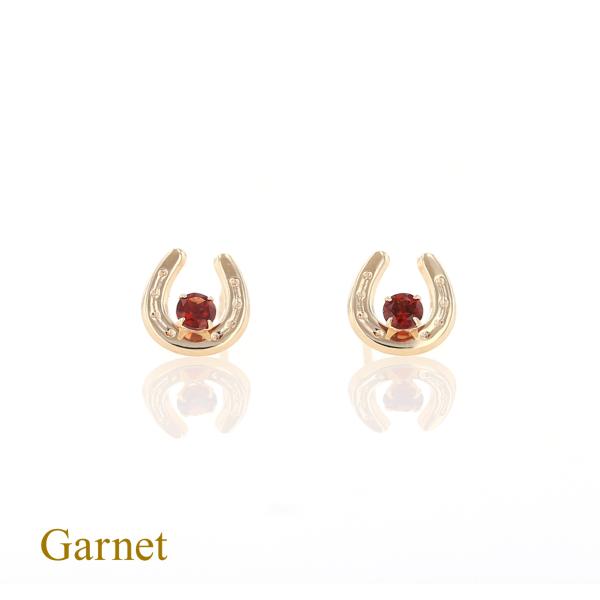 ジュエリーフィガロ ピアス K10 YG ホースシュー 馬蹄 ガーネット 10k