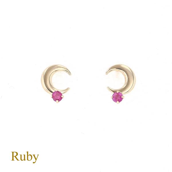 ジュエリーフィガロ ピアス K10 YG 月 三日月 ルビー 10k 7月 誕生石