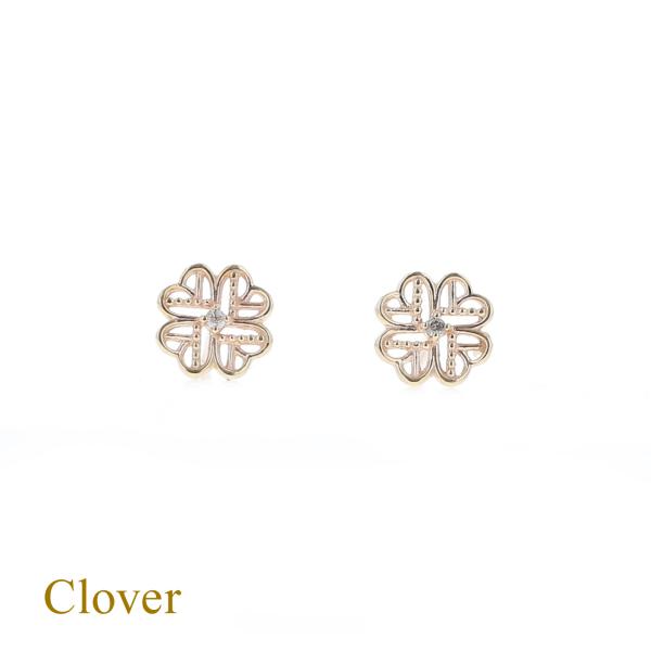 ジュエリーフィガロ ピアス K10 YG クローバー ダイヤモンド ダイヤ