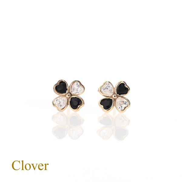ジュエリーフィガロ ピアス K10 YG クローバー オニキス キュービック