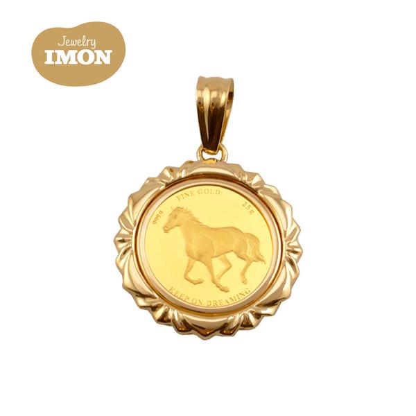 新品」純金 K24 馬 ホース 馬蹄 コイン 2.5g K18 枠 ペンダント
