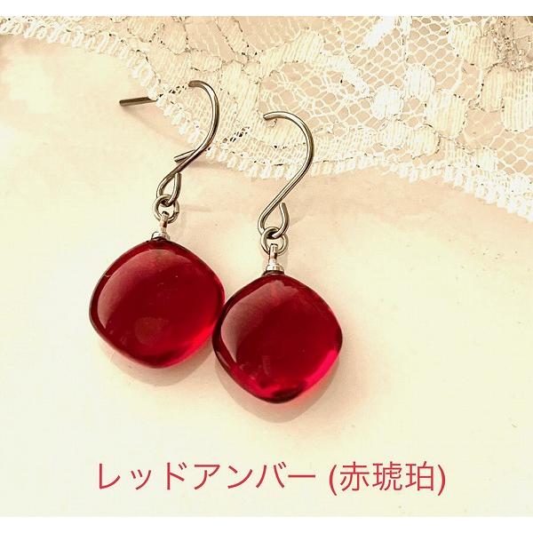 還暦祝い 女性 琥珀 ピアス レッドアンバー 天然琥珀 赤いピアス