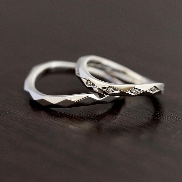 結婚指輪 ペアリング ホワイトゴールド K10WG ダイヤ 0.04ct ウェーブ