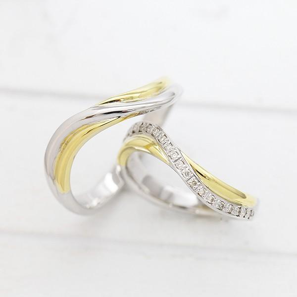 結婚指輪 コンビ プラチナ PT900 ゴールド K18YG 刻印無料 ダイヤ 0.10