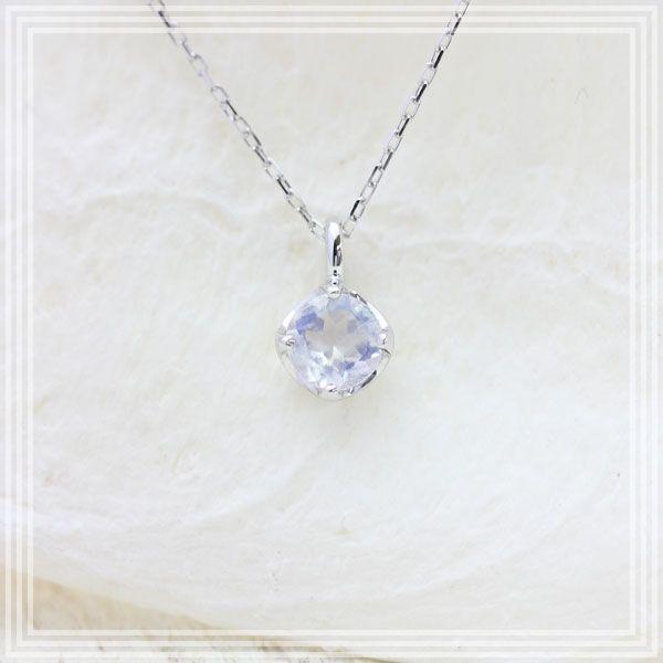 誕生石 K10WG ネックレス 1粒 ムーンストーン 0.2ct 10金 ホワイト 