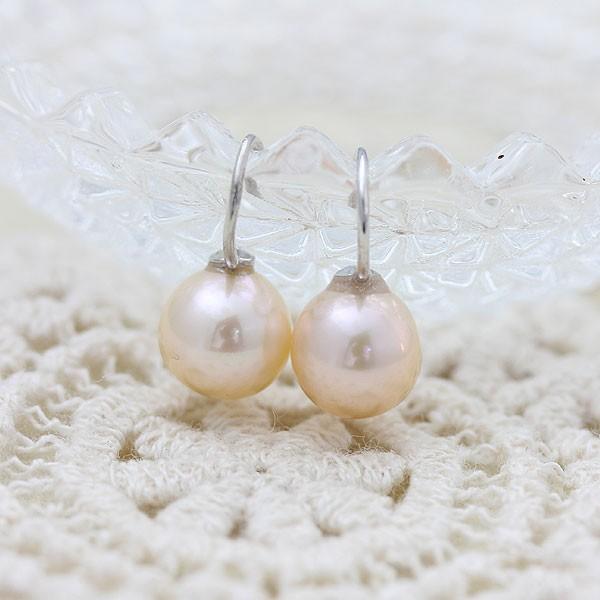 ピアス フック パール 淡水真珠 7.5mm〜8mm アイボリー 1粒 K10WG 