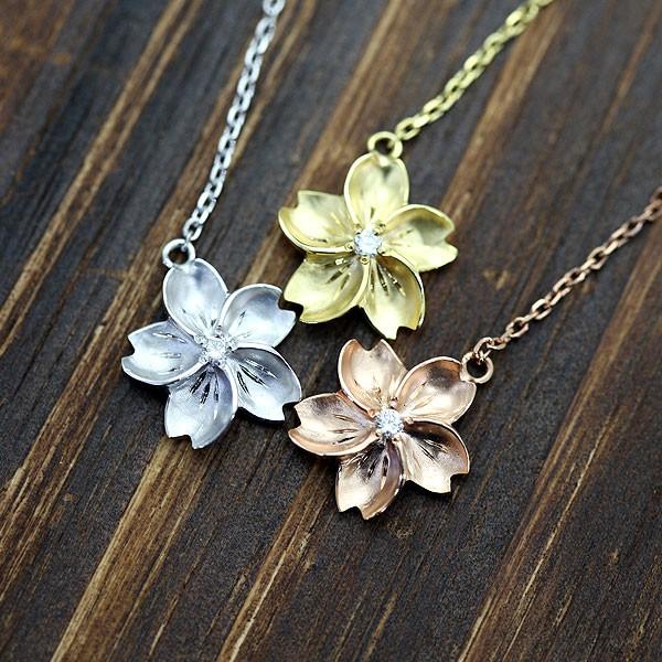 ピアス レディース 桜 K10 WG PG YG さくら ダイヤモンド 0.02ct