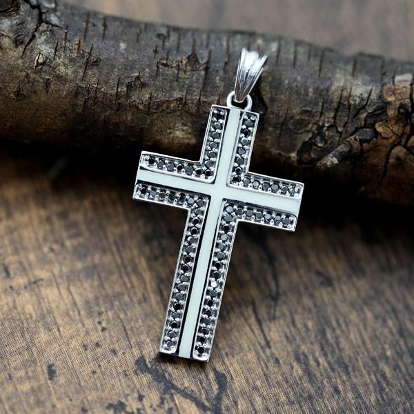 ネックレス トップのみ メンズ K10WG ホワイトゴールド ブラック  