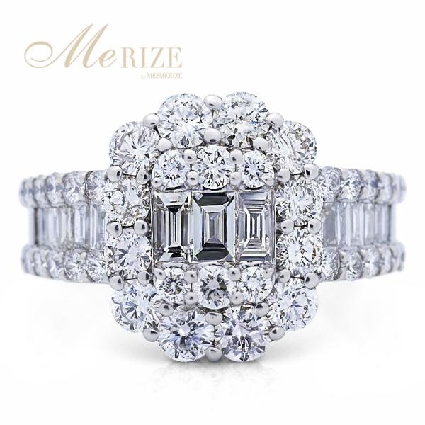 天然 ダイヤ バケットカット 贅沢 2.0カラット パヴェ リング K18