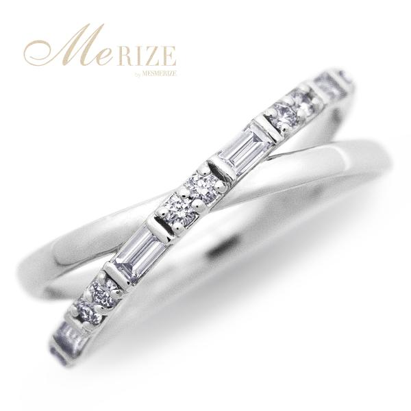 天然ダイヤモンド 0.25ct クロス リング バゲット＆ラウンド ミックス