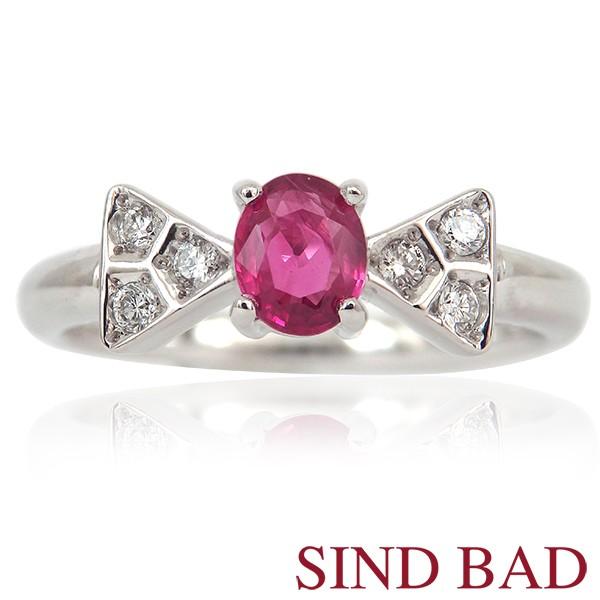 ルビー　プラチナ ダイヤ　リボンリング ルビー リボン リング 指輪 プラチナ 0.409ct ダイヤ 0.078ct 7月